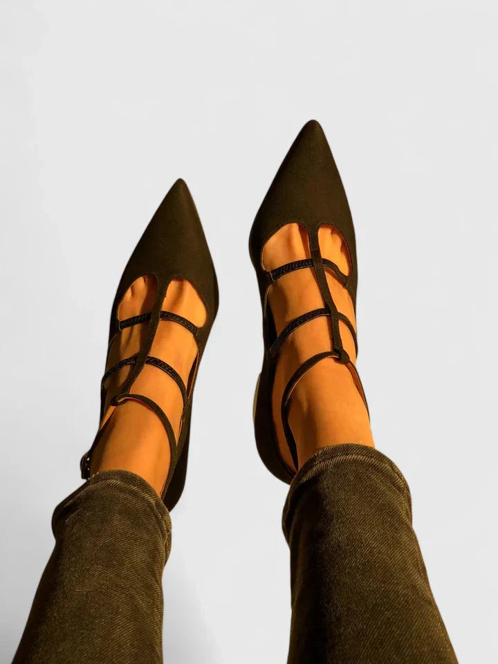 Women's Orthopedic Heels T-Strap Pointed Toe Block Heel Dress Shoes