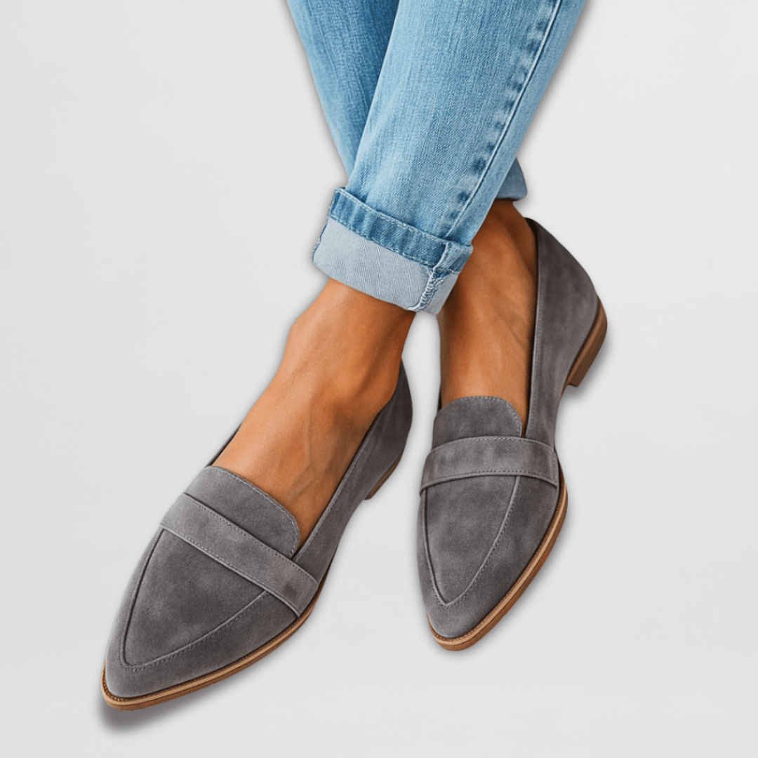 Mocassini ortopedici da donna in camoscio con punta a punta, comodi slip-on per camminare, scarpe basse
