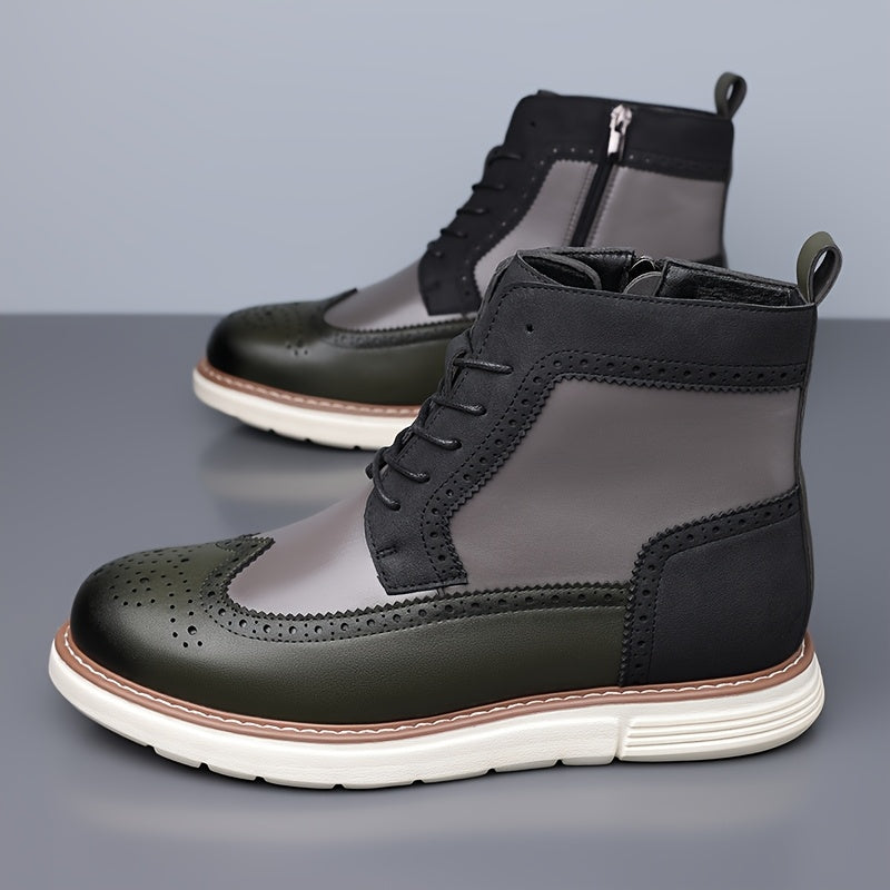 Botas de tobillo para hombre con diseño Wingtip y comodidad – plantilla acolchada para mayor confort, cierre lateral con cremallera