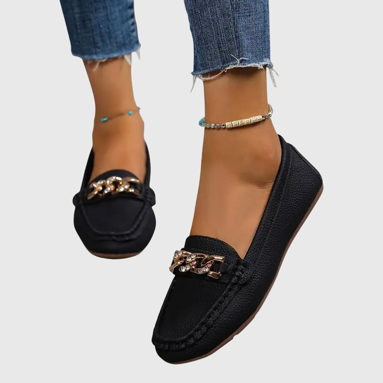Dameslip-on loafers med kædedetalje Flade loafers til kjole