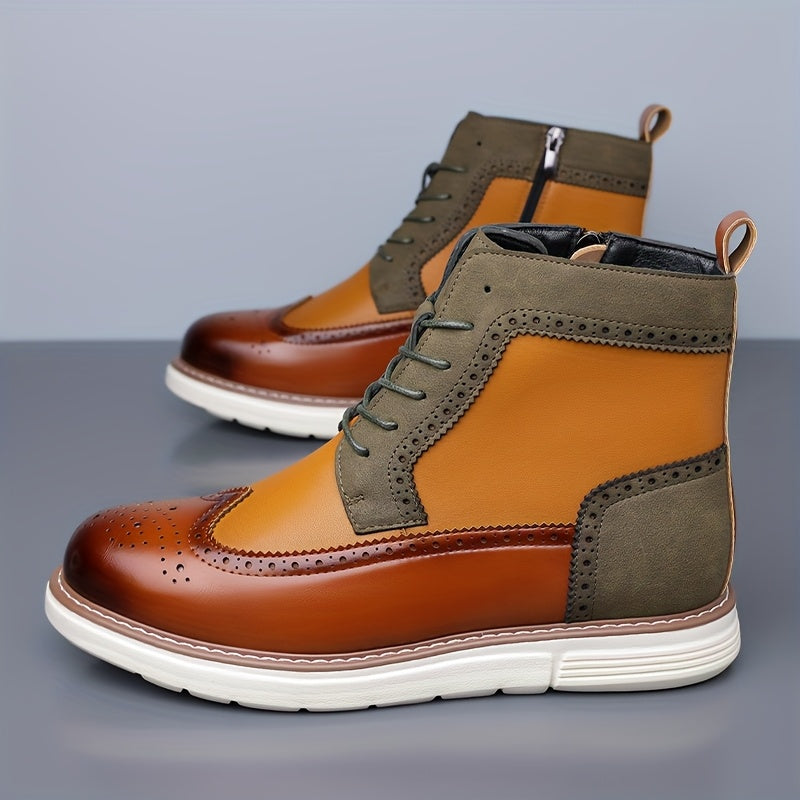 Botas de tobillo para hombre con diseño Wingtip y comodidad – plantilla acolchada para mayor confort, cierre lateral con cremallera