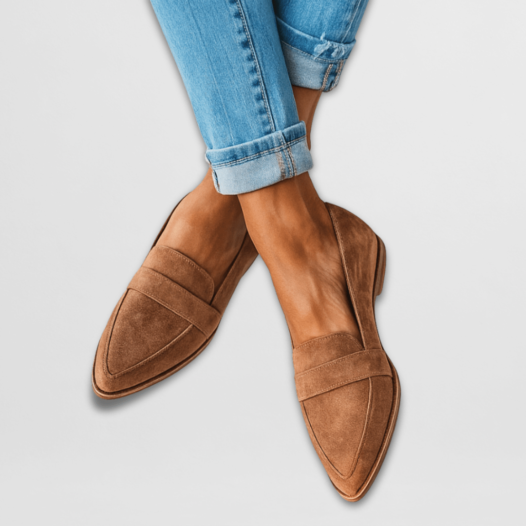 Mocassini ortopedici da donna in camoscio con punta a punta, comodi slip-on per camminare, scarpe basse