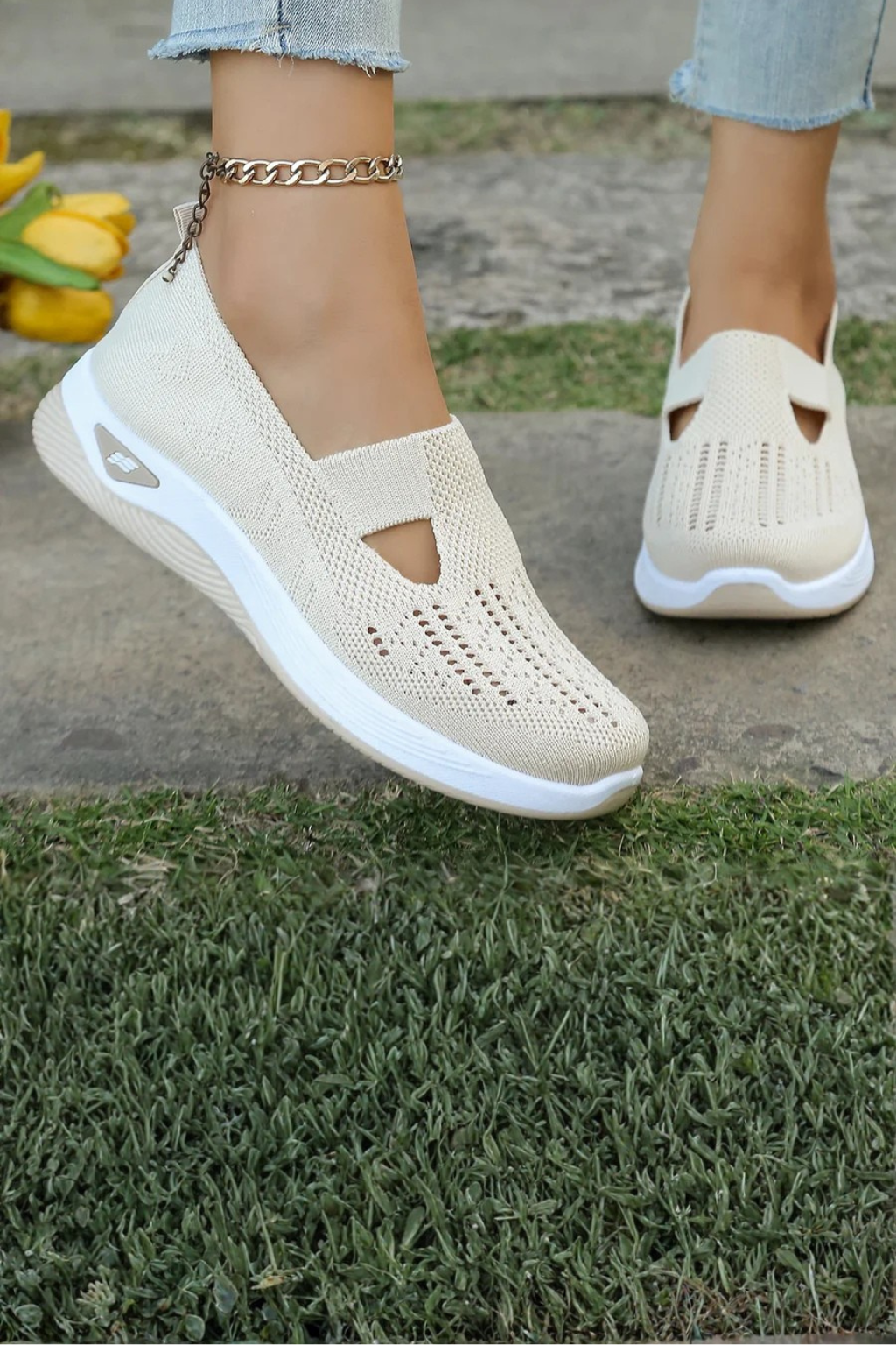Baskets décontractées à enfiler pour femmes, chaussures de marche respirantes en maille, sneakers perforées