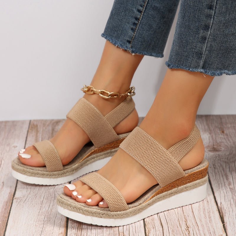 Sandales à plateforme pour femmes avec bande élastique, bout ouvert respirant, chaussures à talon compensé pour la marche