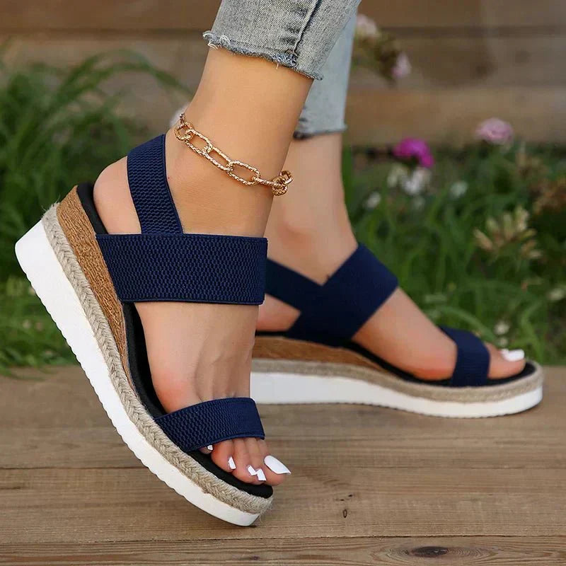 Sandales à plateforme pour femmes avec bande élastique, bout ouvert respirant, chaussures à talon compensé pour la marche
