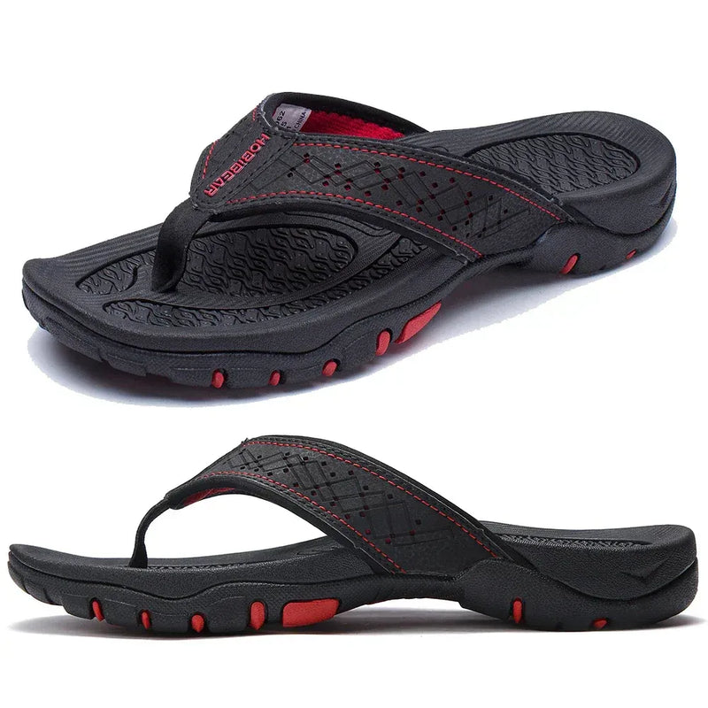 Tongs orthopédiques pour homme en cuir PU avec soutien de la voûte plantaire