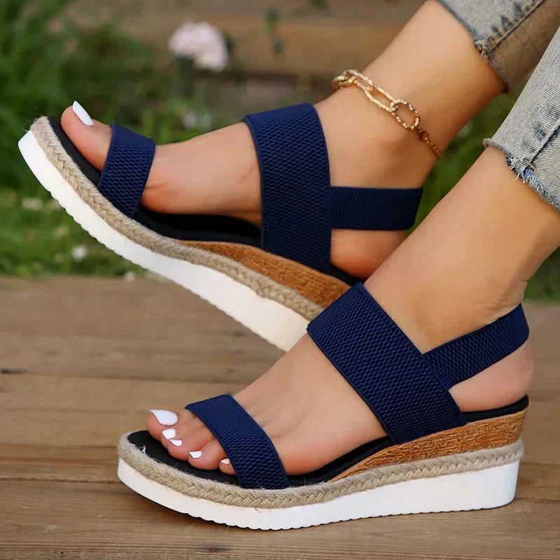 Sandales à plateforme pour femmes avec bande élastique, bout ouvert respirant, chaussures à talon compensé pour la marche