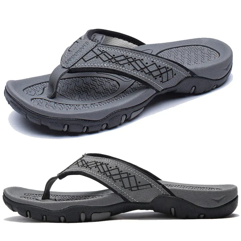 Tongs orthopédiques pour homme en cuir PU avec soutien de la voûte plantaire