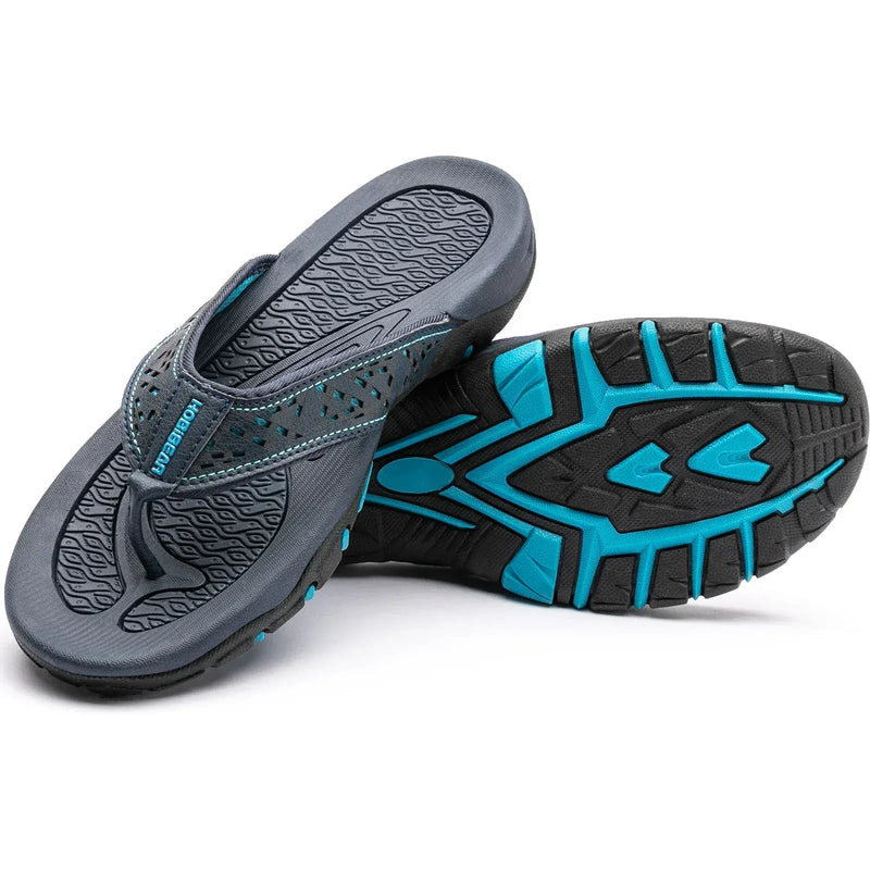 Tongs orthopédiques pour homme en cuir PU avec soutien de la voûte plantaire