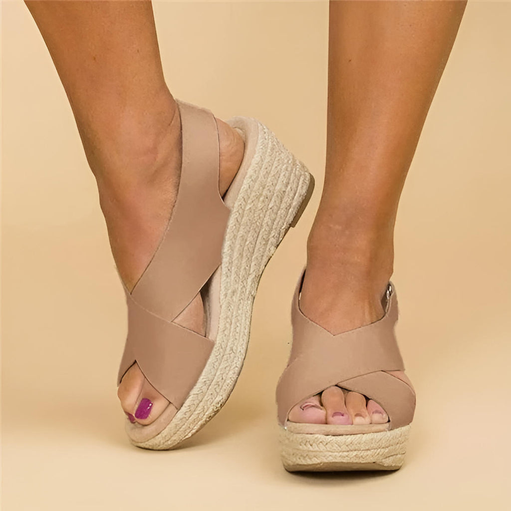 Sandales compensées orthopédiques espadrilles pour femmes avec brides croisées et plateforme