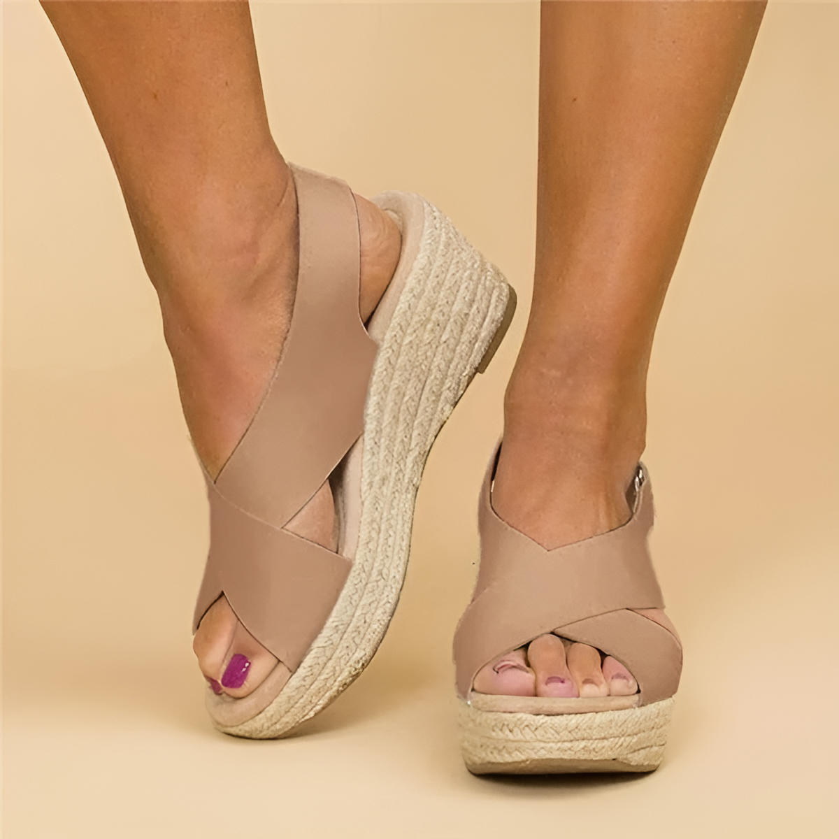 Sandales compensées orthopédiques espadrilles pour femmes avec brides croisées et plateforme
