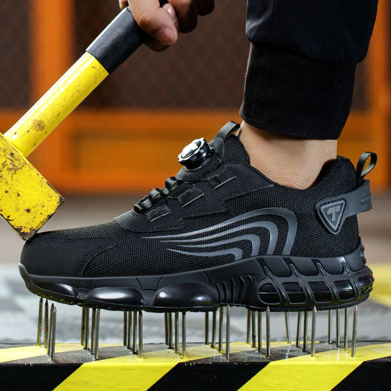 Chaussures de travail légères pour homme, embout en acier, anti-perforation, boutons rotatifs, baskets de sécurité