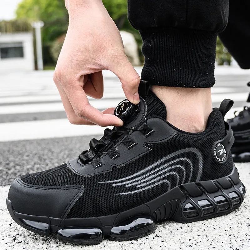Chaussures de travail légères pour homme, embout en acier, anti-perforation, boutons rotatifs, baskets de sécurité