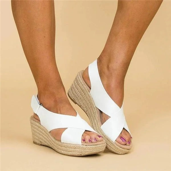 Sandales compensées orthopédiques espadrilles pour femmes avec brides croisées et plateforme