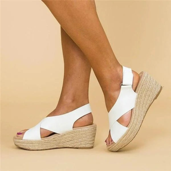 Sandales compensées orthopédiques espadrilles pour femmes avec brides croisées et plateforme