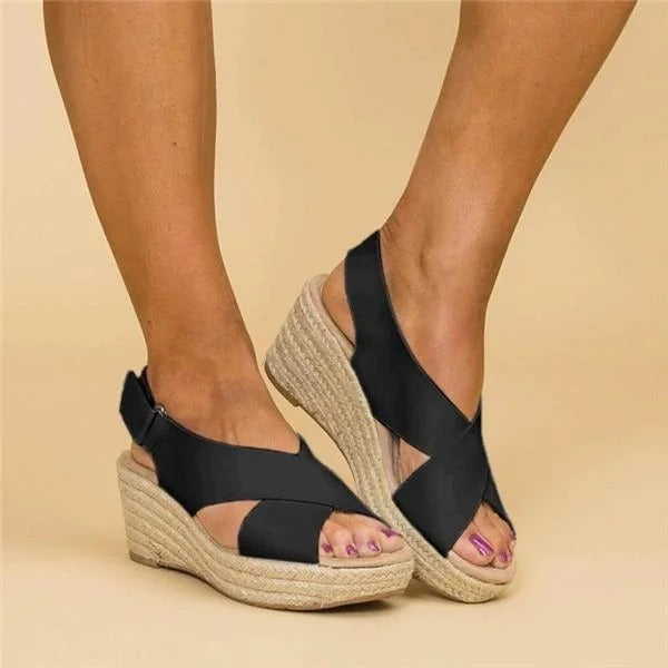 Sandales compensées orthopédiques espadrilles pour femmes avec brides croisées et plateforme