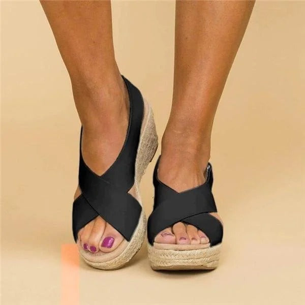 Sandales compensées orthopédiques espadrilles pour femmes avec brides croisées et plateforme