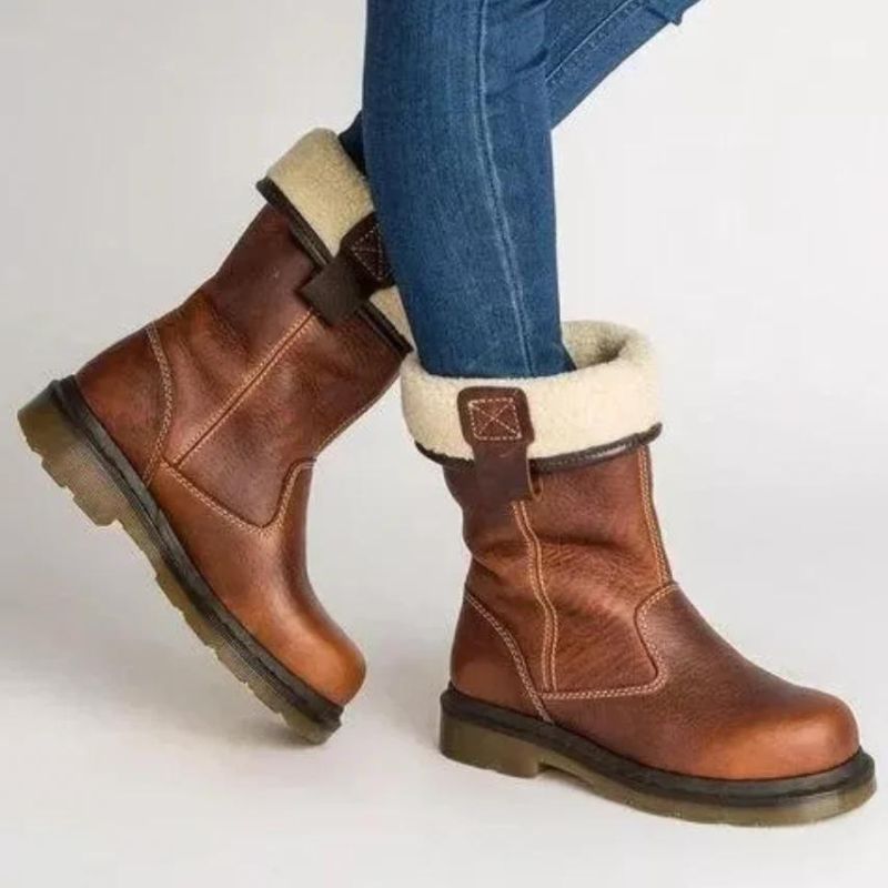 Women's Comfort Mid Calf Winter Boots – Faux Fur Lining, Non-Slip Sole