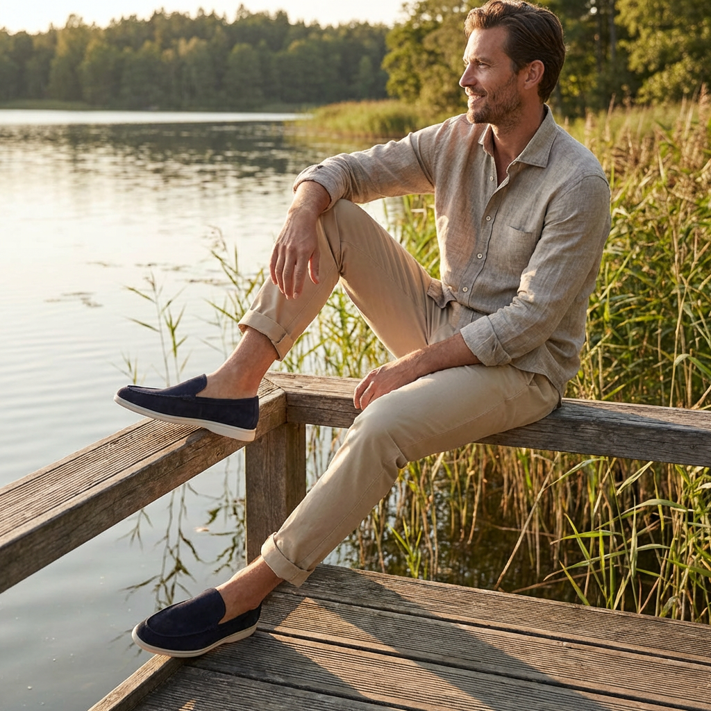 Mocassins décontractés pour hommes en daim de vache et cuir véritable, mocassins à enfiler avec semelle en caoutchouc