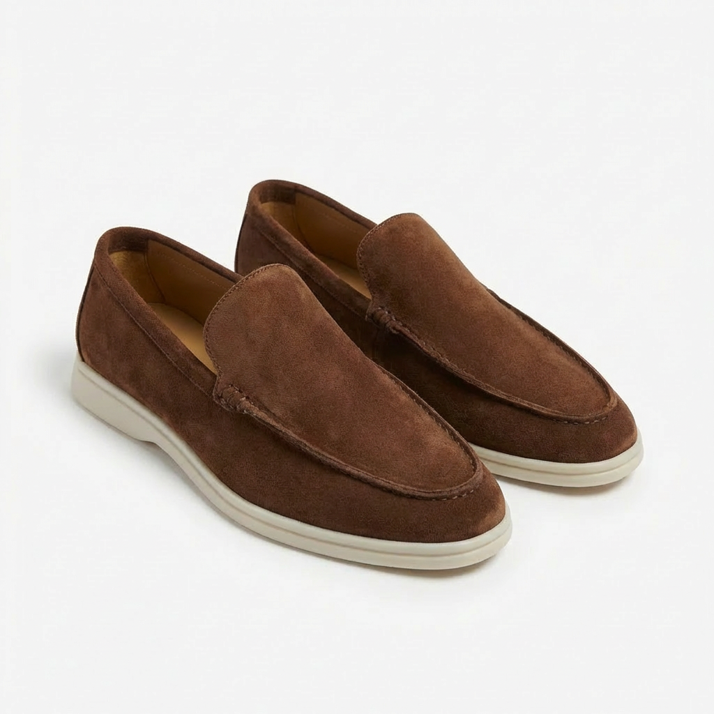 Men’s Casual Loafers Cow Suede Genuine Leather Slip-On Moccasins with Rubber Sole