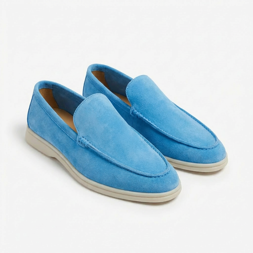 Men’s Casual Loafers Cow Suede Genuine Leather Slip-On Moccasins with Rubber Sole