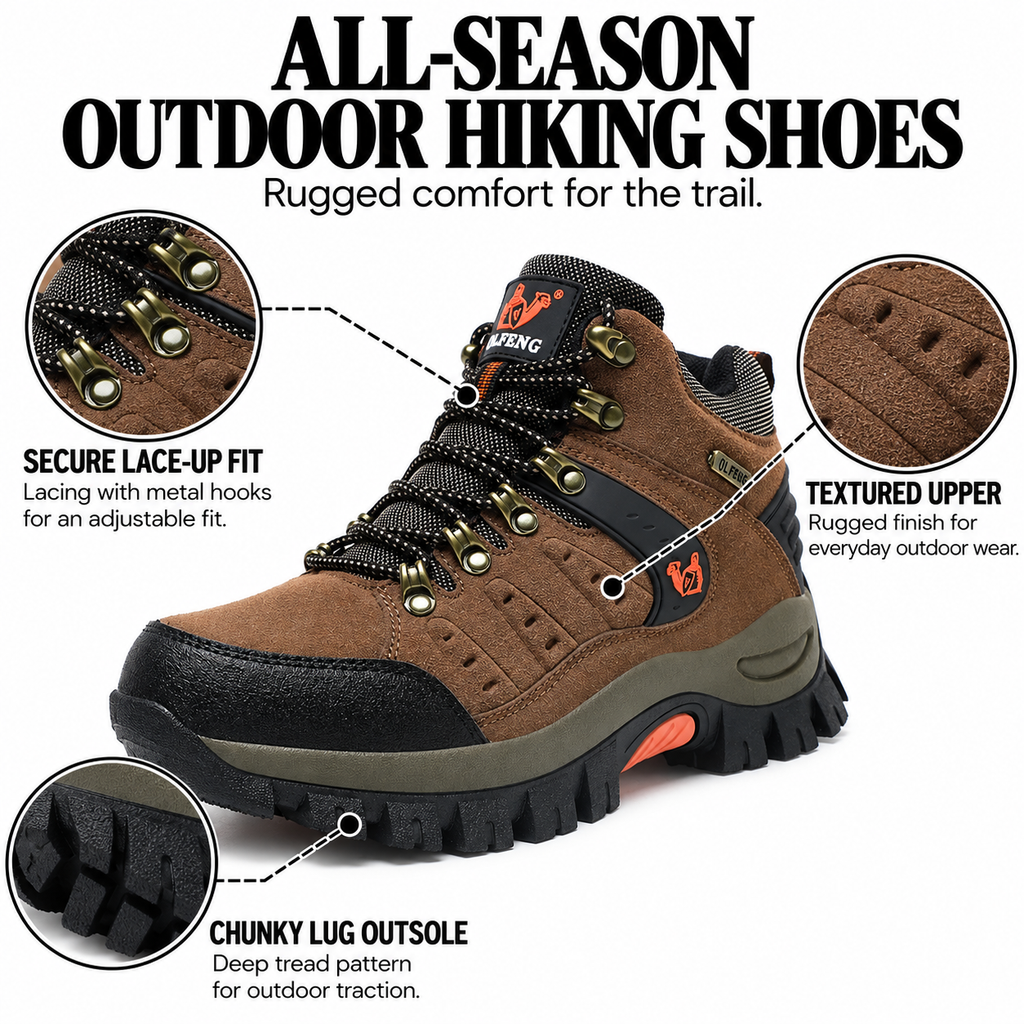 Men's Waterproof Hiking Boots – Non-Slip Rubber Sole & Soft Suede Lining