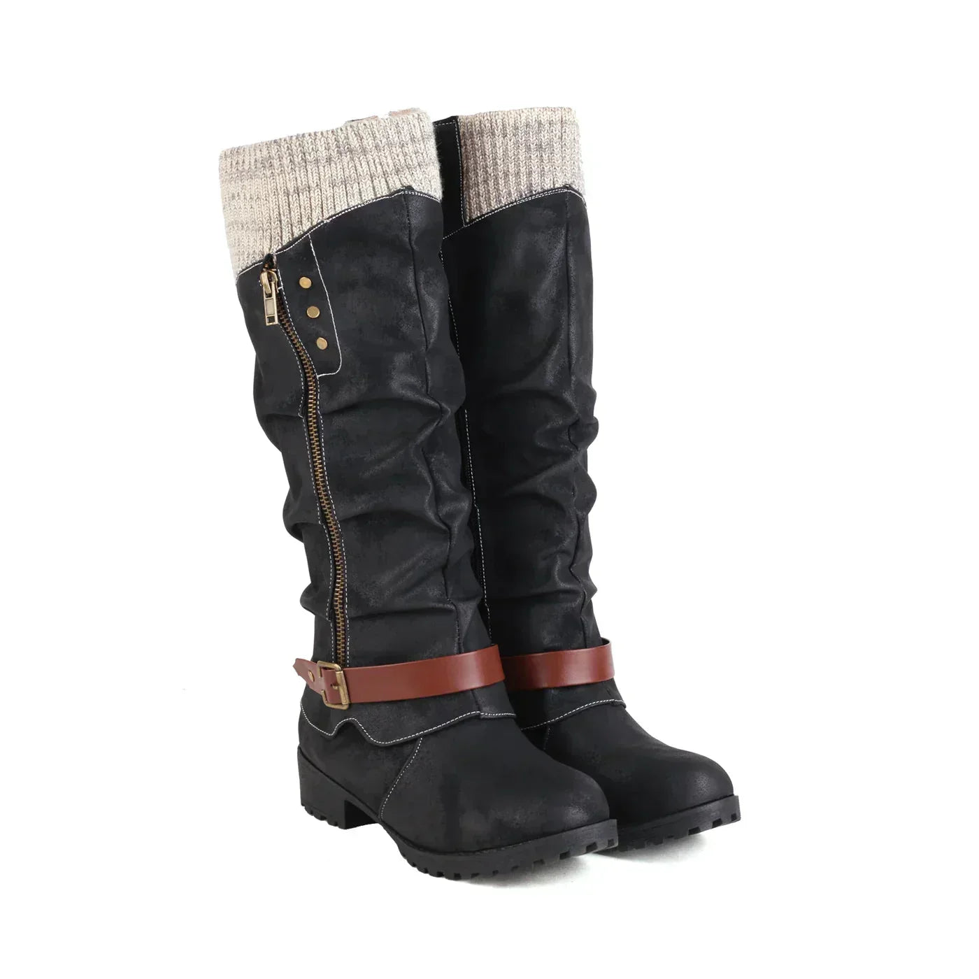 Women's Comfort Mid-Calf Block Heel Boots – Soft Lining, Faux Fur Interior