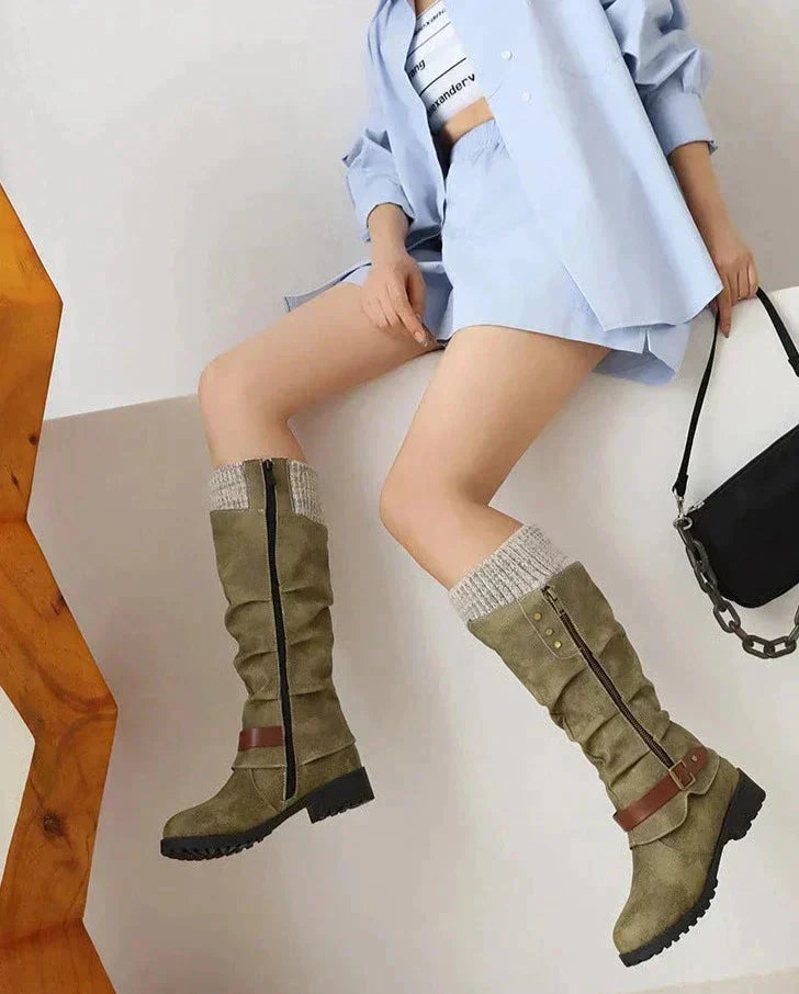 Women's Comfort Mid-Calf Block Heel Boots – Soft Lining, Faux Fur Interior