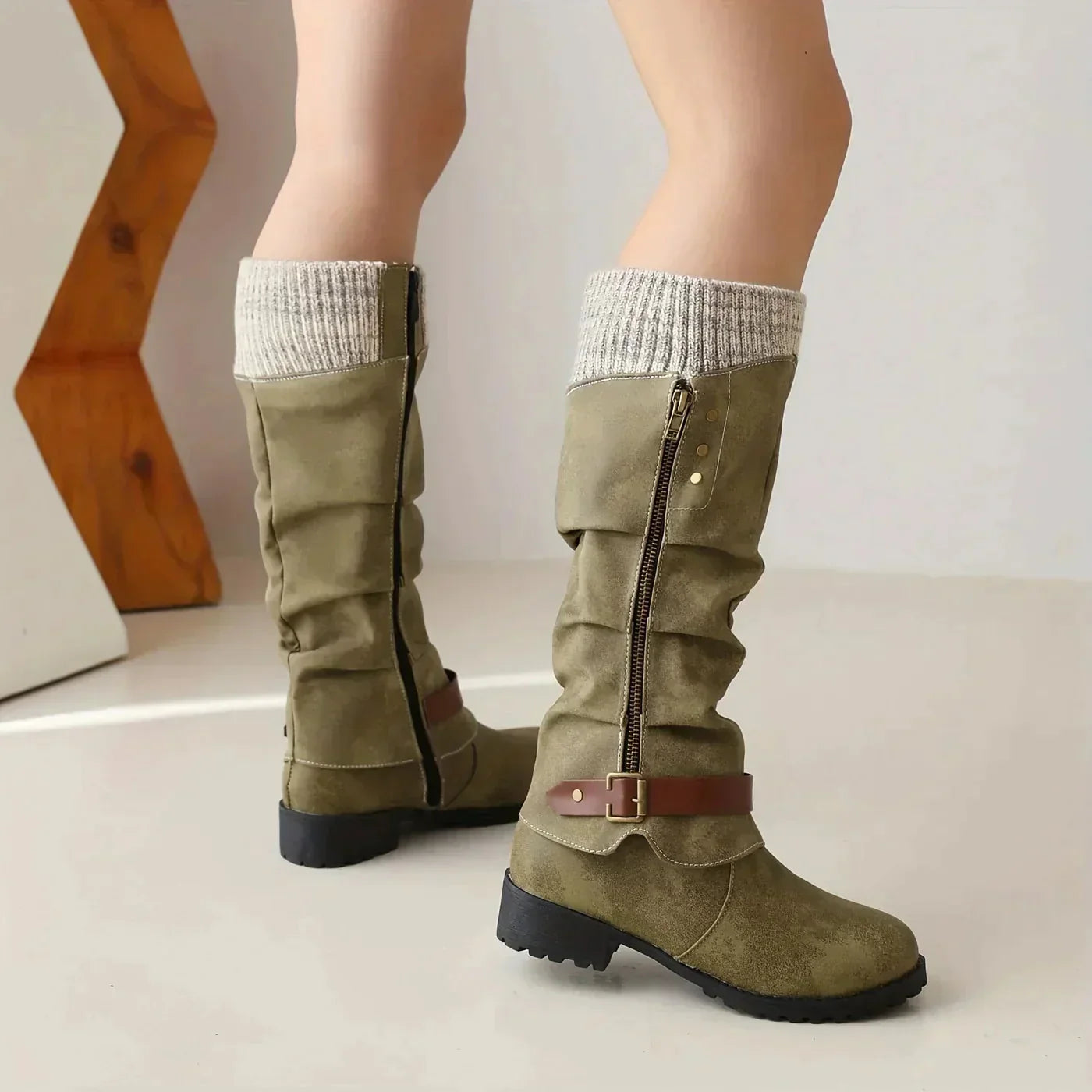 Women's Comfort Mid-Calf Block Heel Boots – Soft Lining, Faux Fur Interior