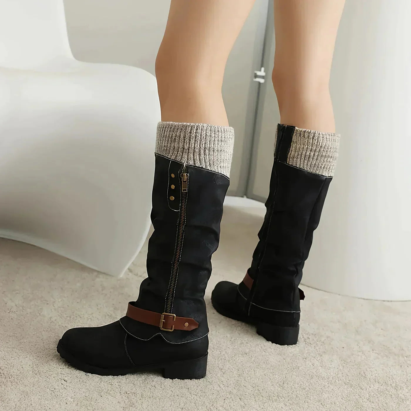 Women's Comfort Mid-Calf Block Heel Boots – Soft Lining, Faux Fur Interior