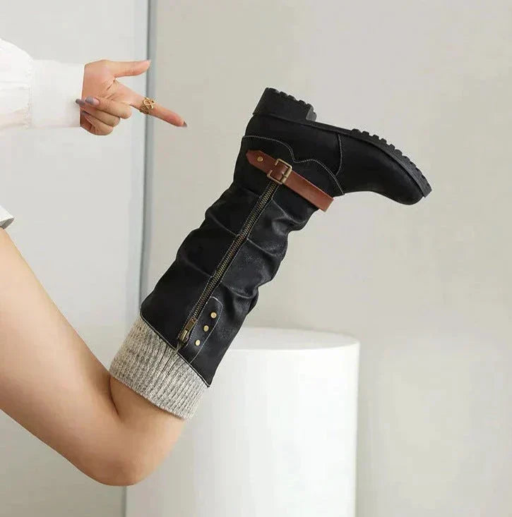Women's Comfort Mid-Calf Block Heel Boots – Soft Lining, Faux Fur Interior
