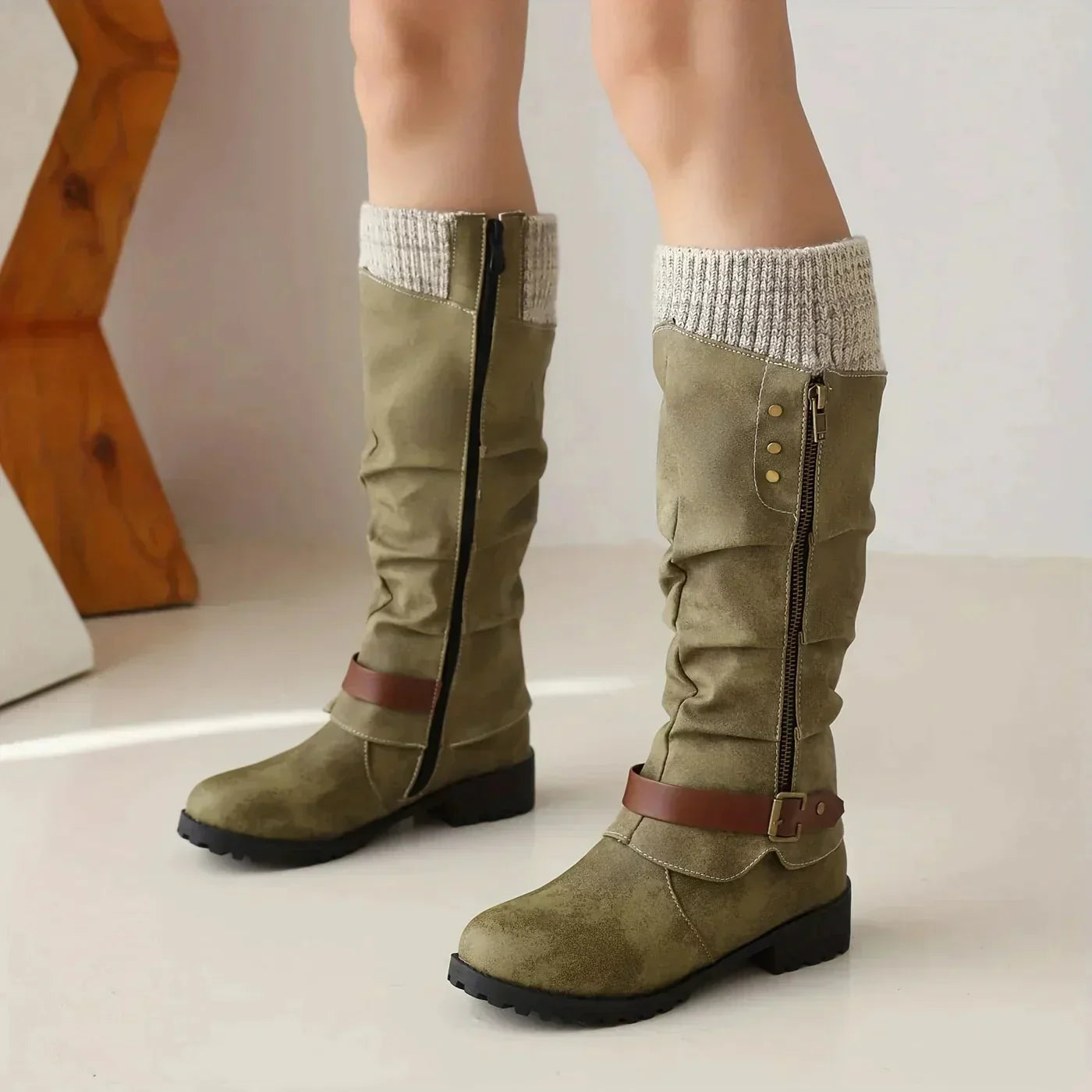 Women's Comfort Mid-Calf Block Heel Boots – Soft Lining, Faux Fur Interior