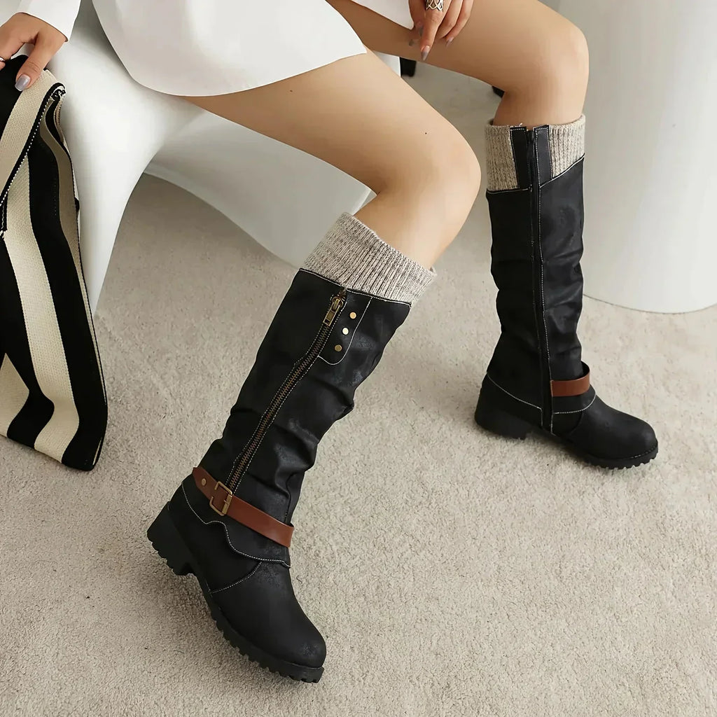 Women's Comfort Mid-Calf Block Heel Boots – Soft Lining, Faux Fur Interior