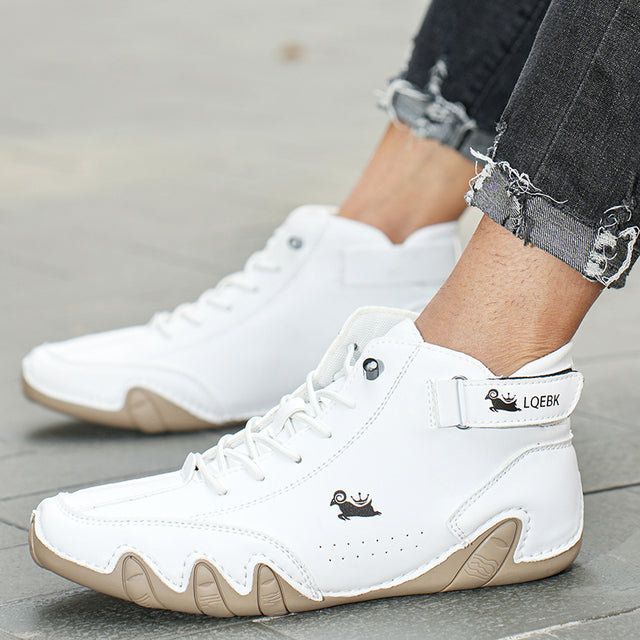 Chaussures décontractées imperméables en cuir synthétique pour hommes Mocassins montants à scratch