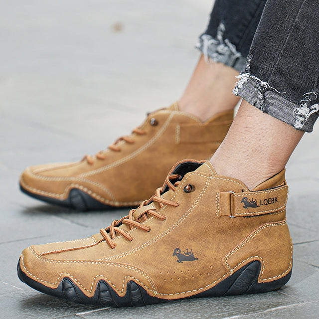 Chaussures décontractées imperméables en cuir synthétique pour hommes Mocassins montants à scratch