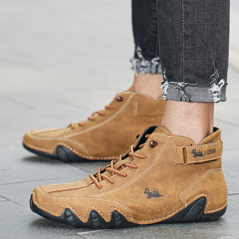 Chaussures décontractées imperméables en cuir synthétique pour hommes Mocassins montants à scratch