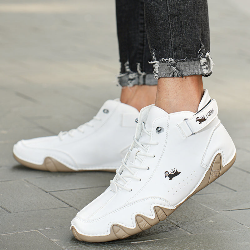 Chaussures décontractées imperméables en cuir synthétique pour hommes Mocassins montants à scratch