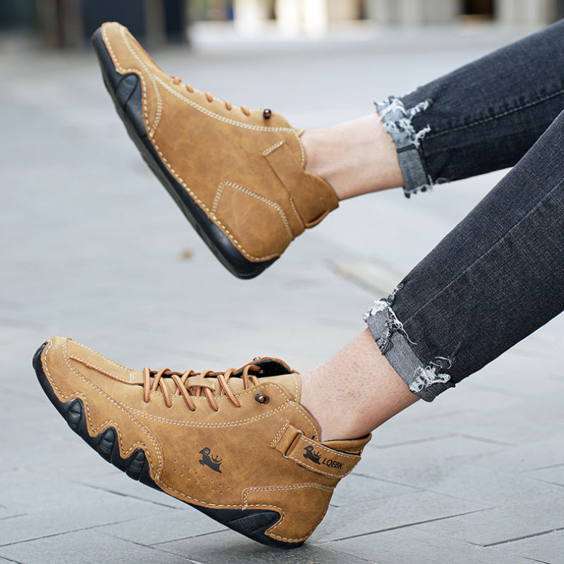 Chaussures décontractées imperméables en cuir synthétique pour hommes Mocassins montants à scratch