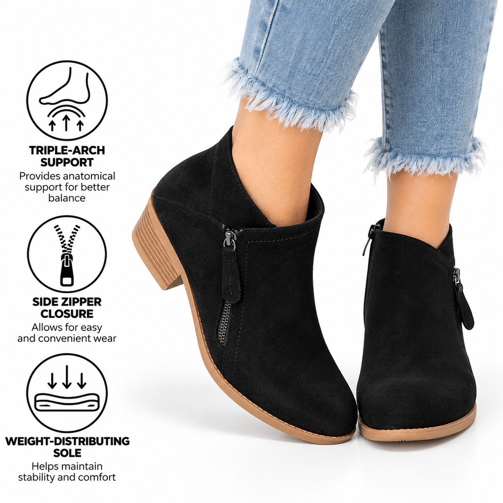 Bottines orthopédiques pour femmes en daim avec fermeture éclair latérale, talon de soutien, bottines à la mode