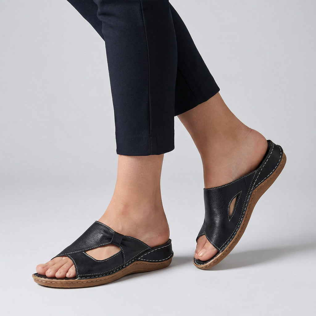 Sandales orthopédiques à enfiler pour femmes, bout ouvert, confort ajusté