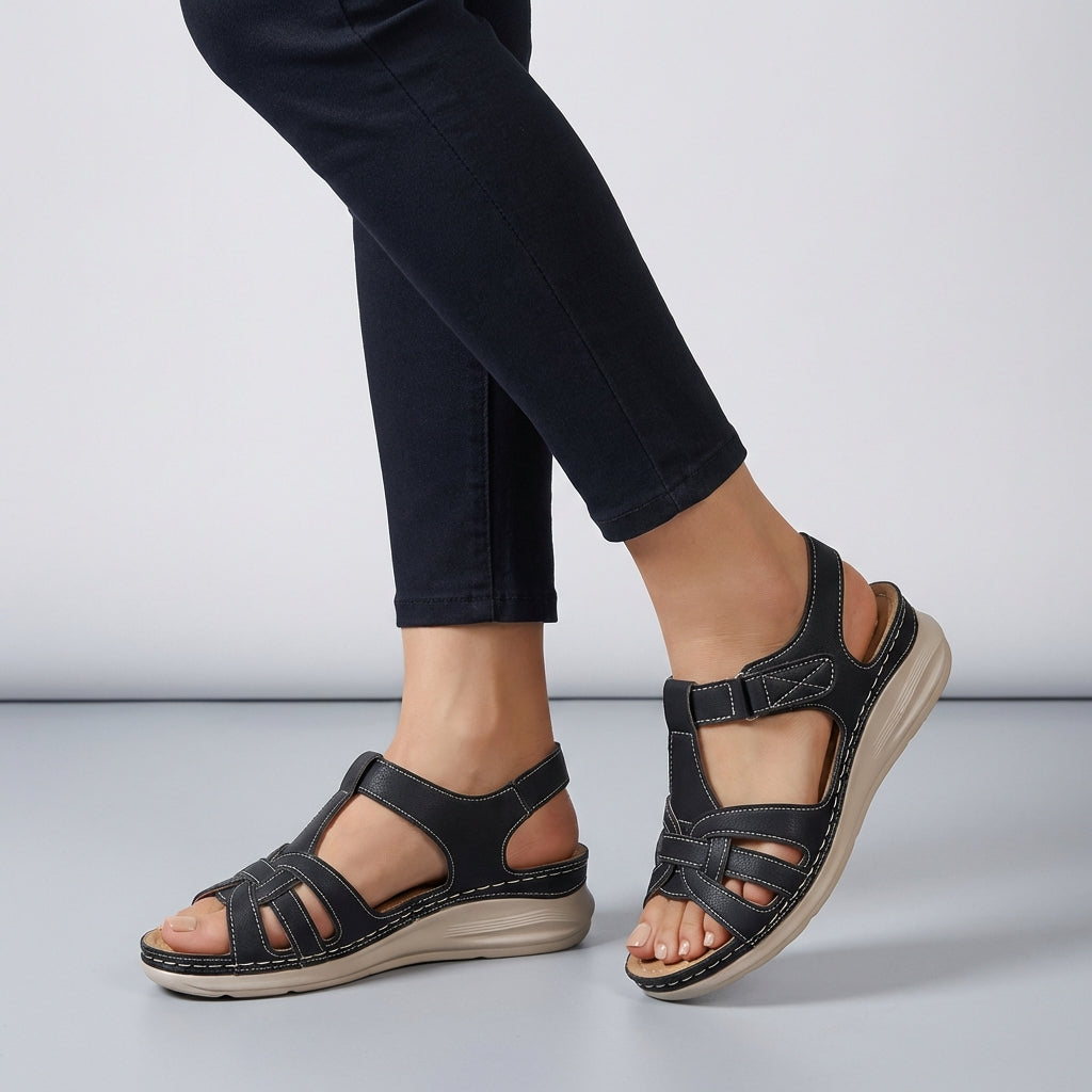 Sandales orthopédiques compensées pour femmes, style rétro, brides croisées, bout ouvert, chaussures confortables pour la marche