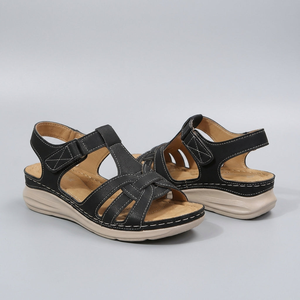 Sandales orthopédiques compensées pour femmes, style rétro, brides croisées, bout ouvert, chaussures confortables pour la marche