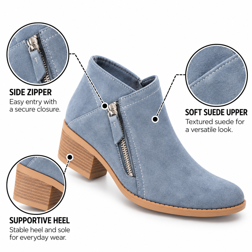 Bottines orthopédiques pour femmes en daim avec fermeture éclair latérale, talon de soutien, bottines à la mode