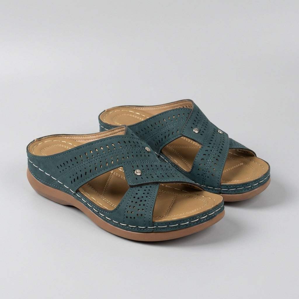 Sandales orthopédiques compensées pour femmes, à enfiler, avec brides croisées, chaussures confortables pour la marche
