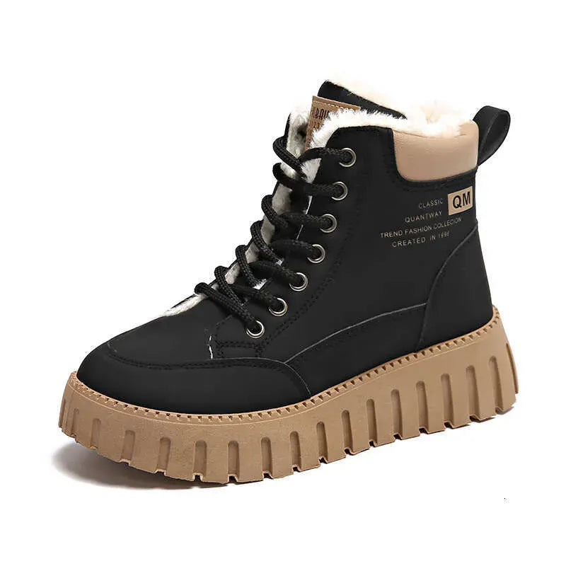 Women's Fleece-Lined Snow Boots Lace-Up Platform Winter Ankle Shoes