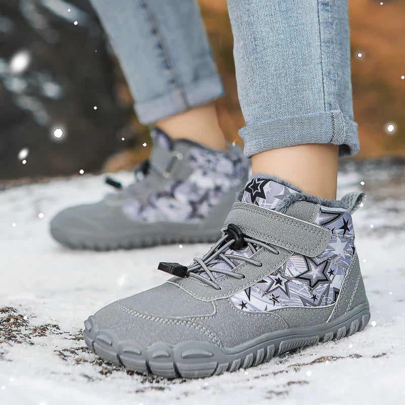 Kids Waterproof Barefoot Snow Boots Wide Toe Warm Fur Lined Outdoor Winter Sneakers