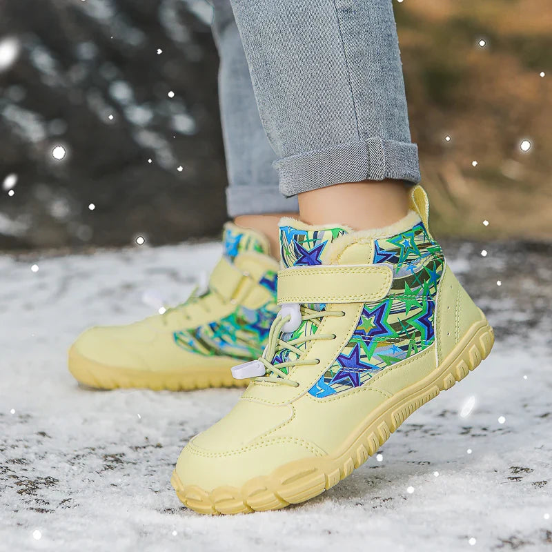 Kids Waterproof Barefoot Snow Boots Wide Toe Warm Fur Lined Outdoor Winter Sneakers
