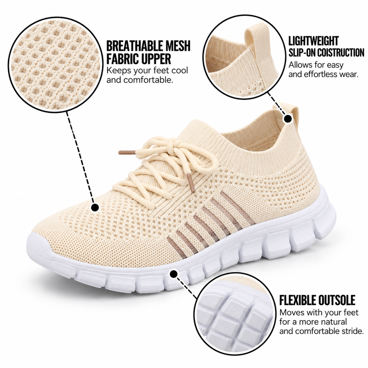 Zapatillas ortopédicas de malla para mujer, zapatillas ligeras sin cordones y transpirables para caminar