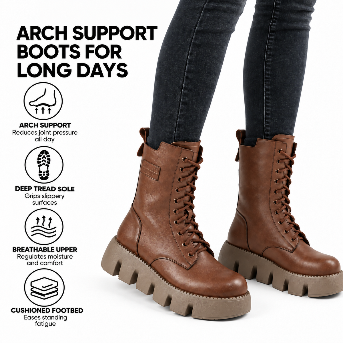 Bottes de Combat à Plateforme avec Soutien de la Voûte Plantaire pour Femmes – Semelle Antidérapante, Fermeture à Lacets