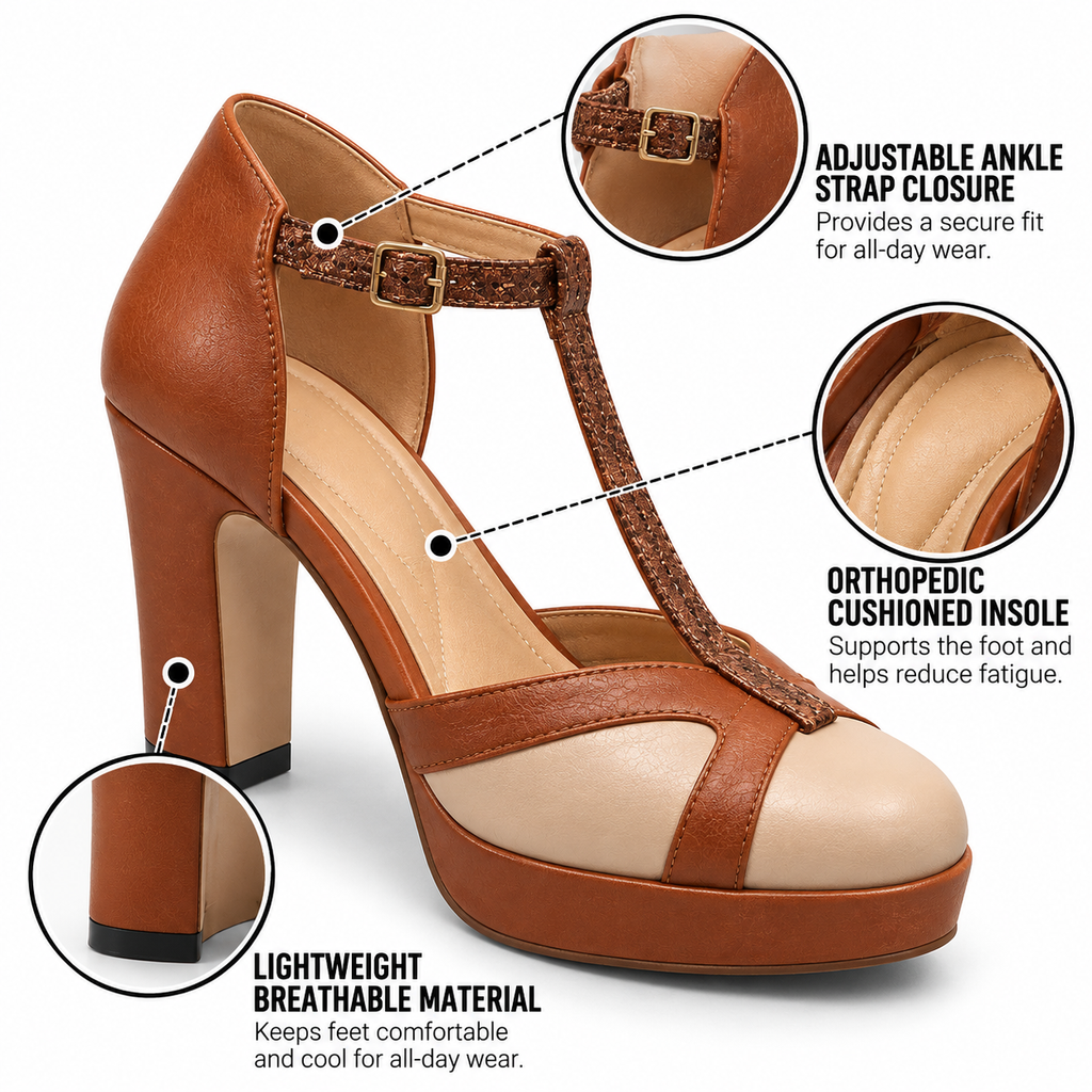 Women's Orthopedic Heeled Sandals – Open-Toe Design & Adjustable Ankle Strap